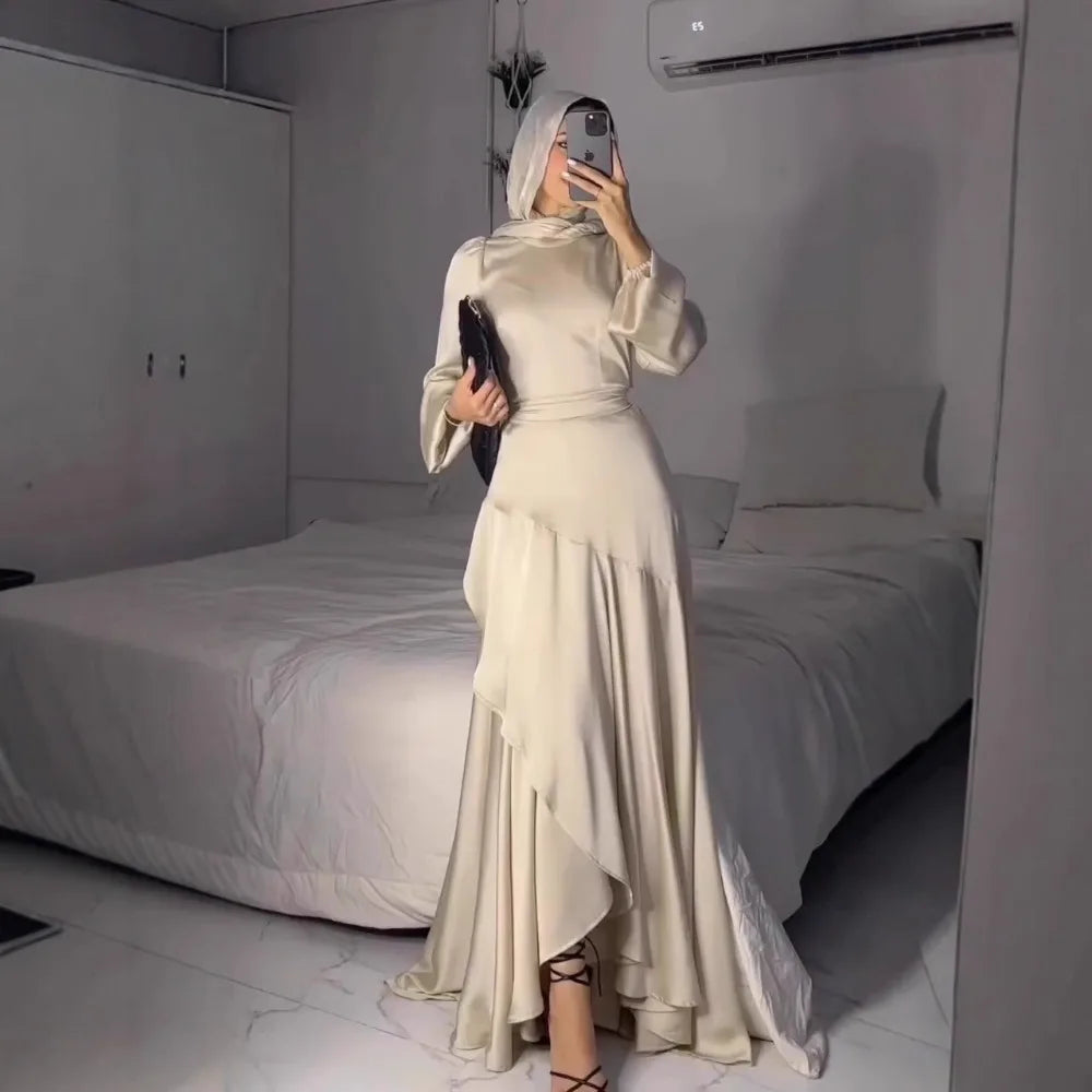Eid Muslim Dress for Women Irregular Hem Ramadan Jalabiya Party Abaya