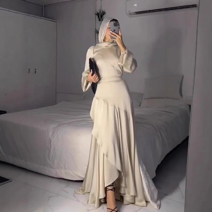 Eid Muslim Dress for Women Irregular Hem Ramadan Jalabiya Party Abaya