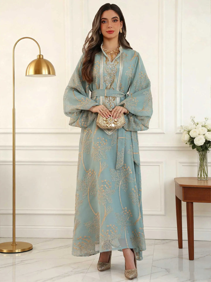 Floral Gold Embroidery Abaya – Casual Ramadan Dress
