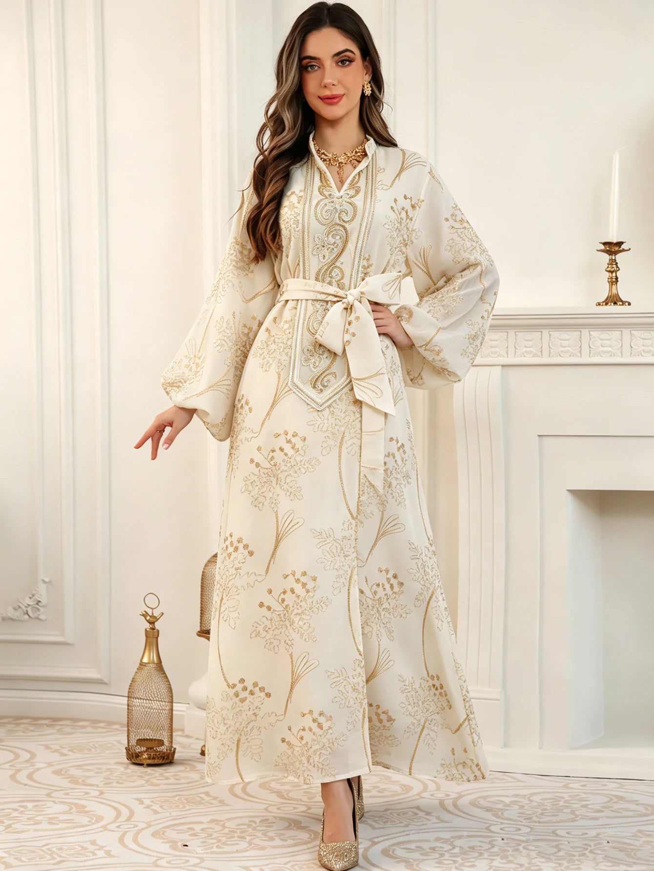 Floral Gold Embroidery Abaya – Casual Ramadan Dress