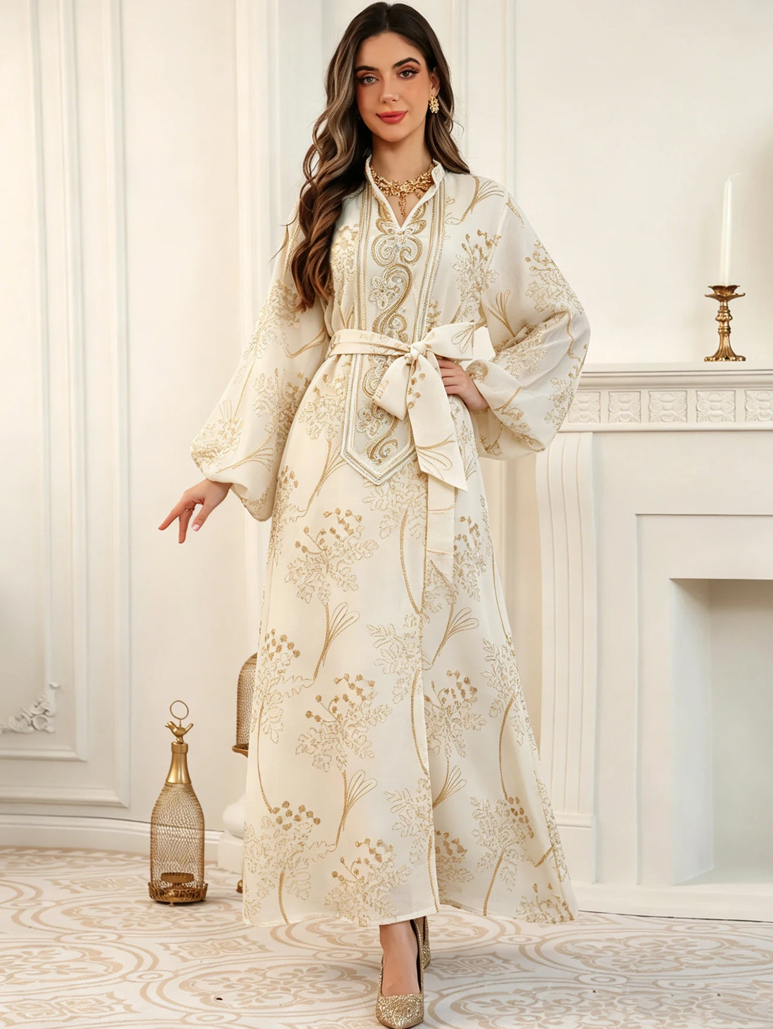 Floral Gold Embroidery Abaya – Casual Ramadan Dress