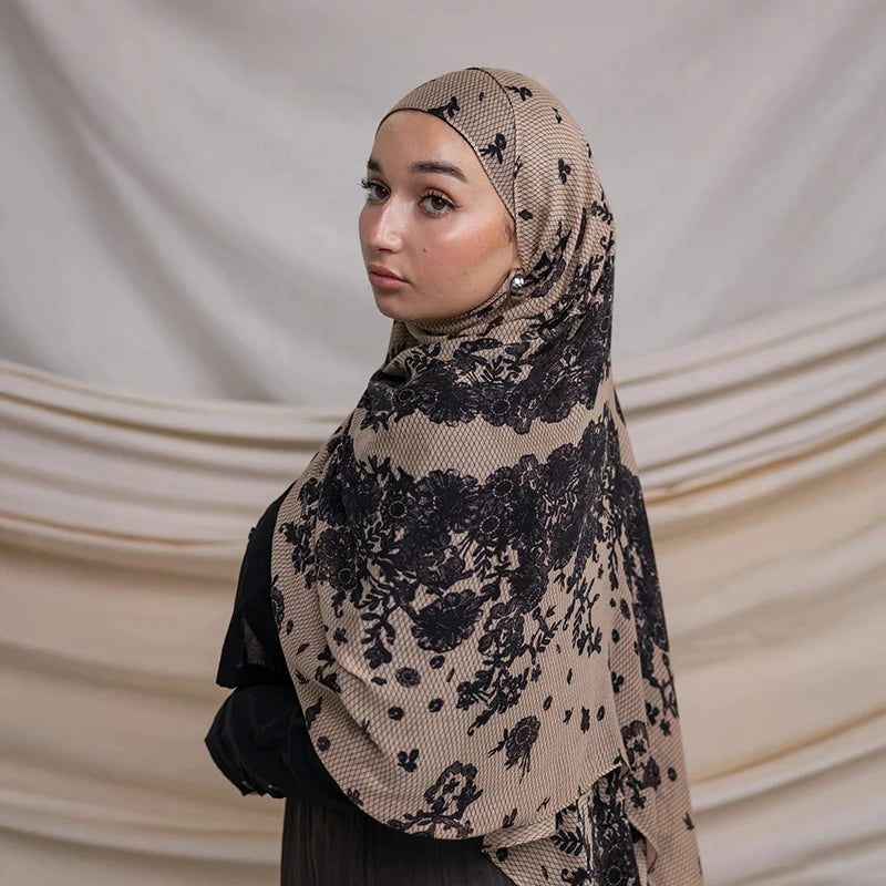 Watercolor Print Hijab – Soft Bohemian Patterned Shawl Scarf