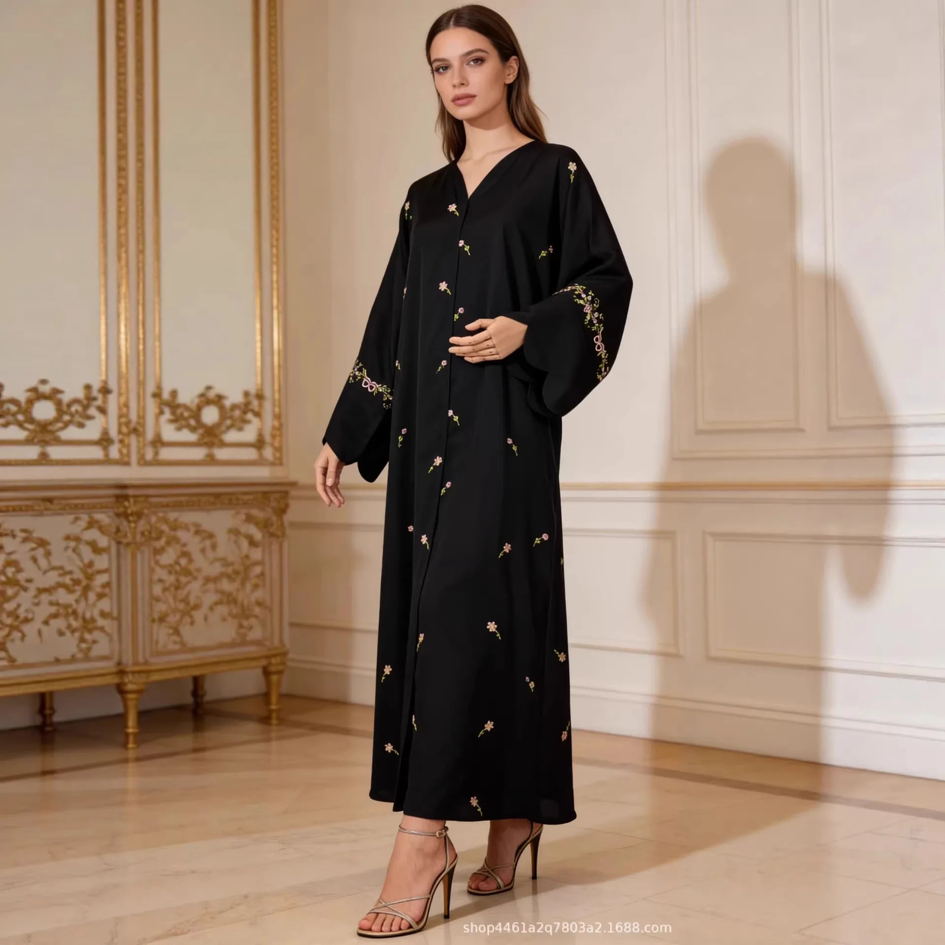 Luxurious Floral Embroidery Hijab Dress for Muslim Women