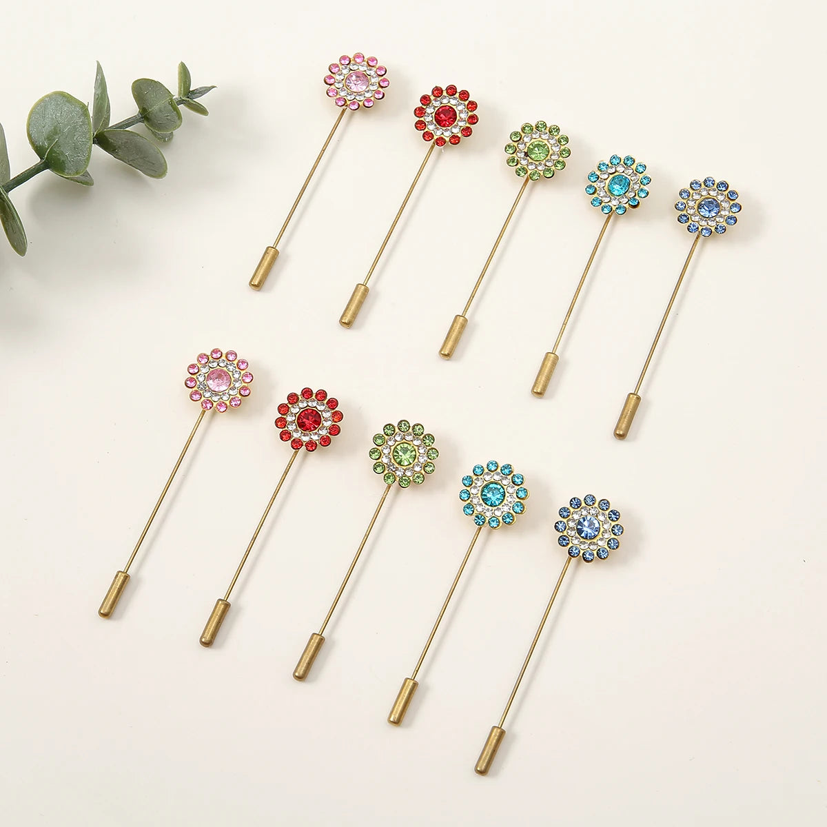 10-Piece Floral Diamond Hijab Brooch Set – Elegant Scarf Pins for Women