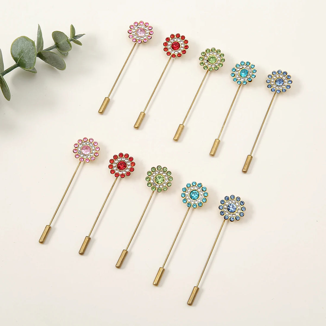 10-Piece Floral Diamond Hijab Brooch Set – Elegant Scarf Pins for Women