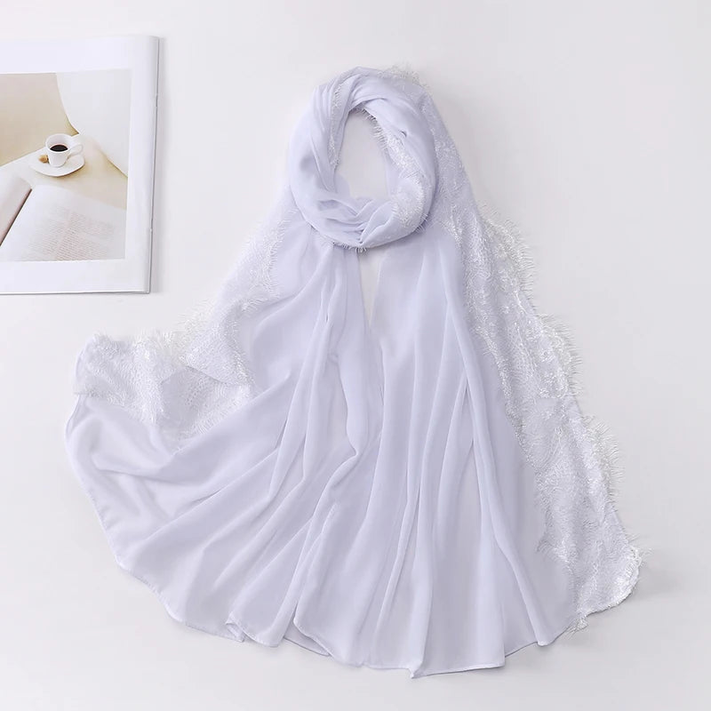 Soft Lace Chiffon Hijab Scarf – Premium Plain Headwrap
