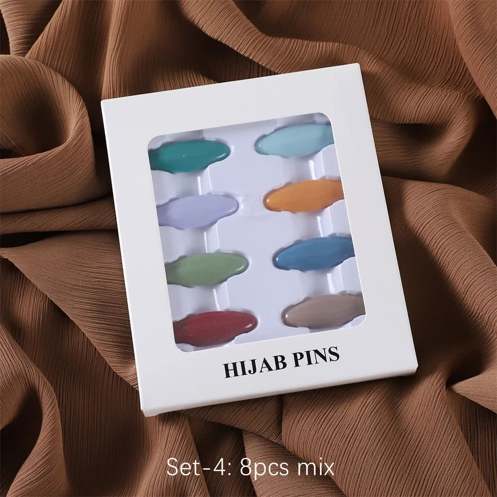 8-Piece Colorful Hijab Safety Pins – Secure Scarf Buckle & Brooch Set