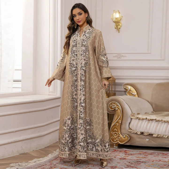 Pearl & Diamond Embellished Abaya – Elegant Long Modest Dress