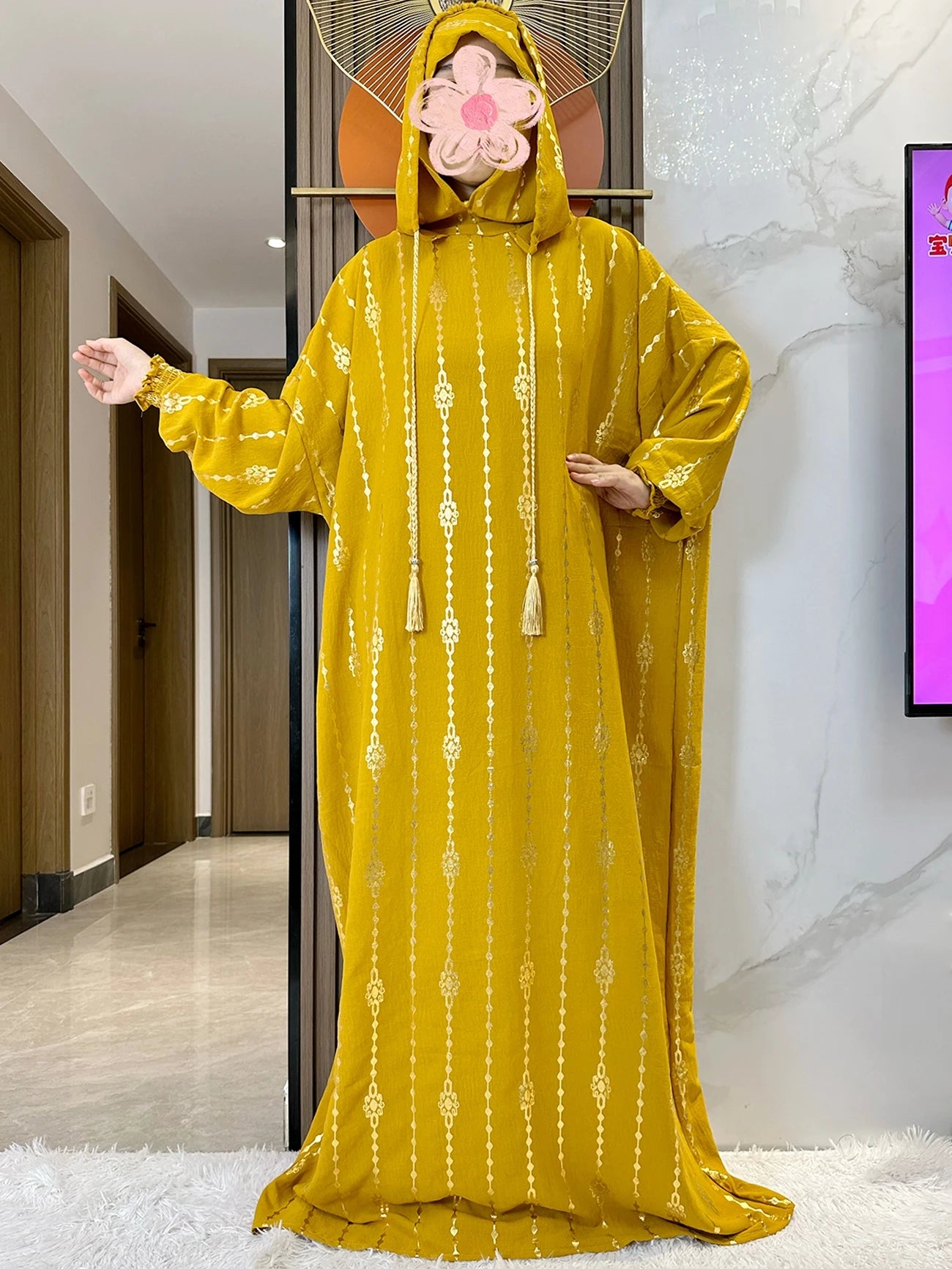 Gold Stamp Pure Cotton Ramadan Muslim Two-Hat Abaya