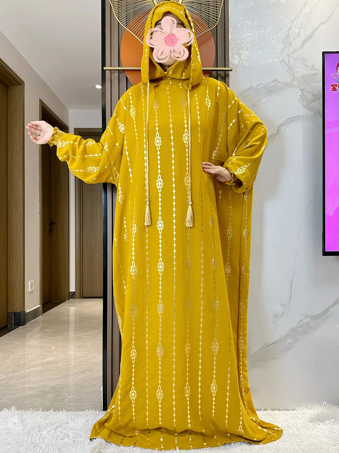 Gold Stamp Pure Cotton Ramadan Muslim Two-Hat Abaya