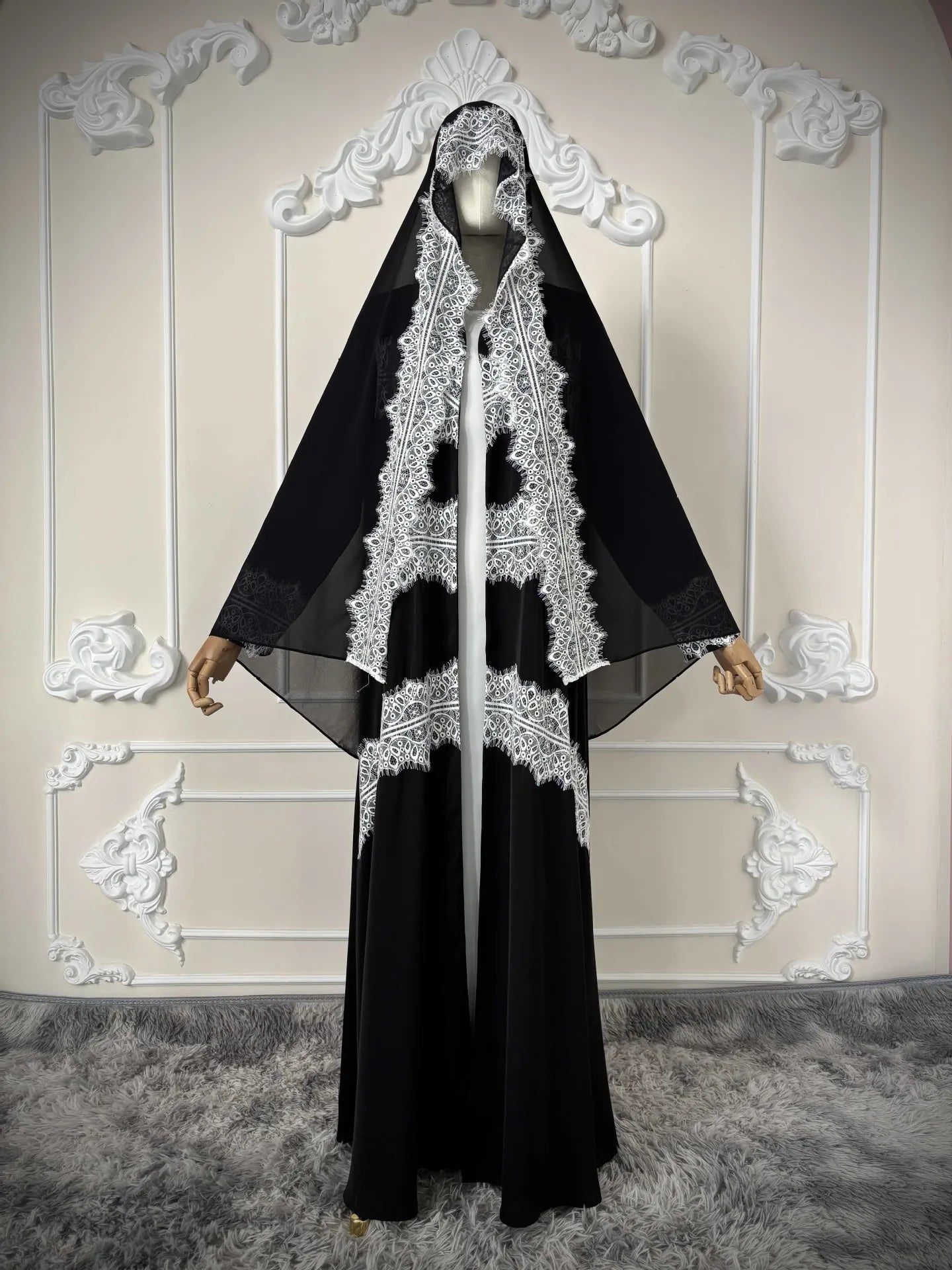 Eid Lace Open Abaya – Elegant Kaftan Party Dress