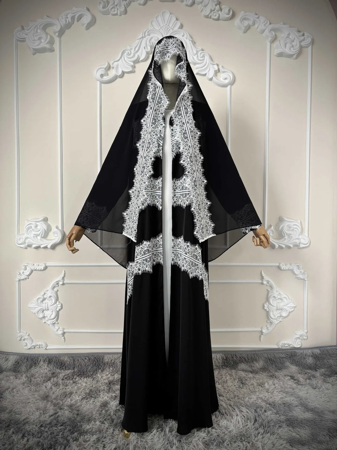 Eid Lace Open Abaya – Elegant Kaftan Party Dress