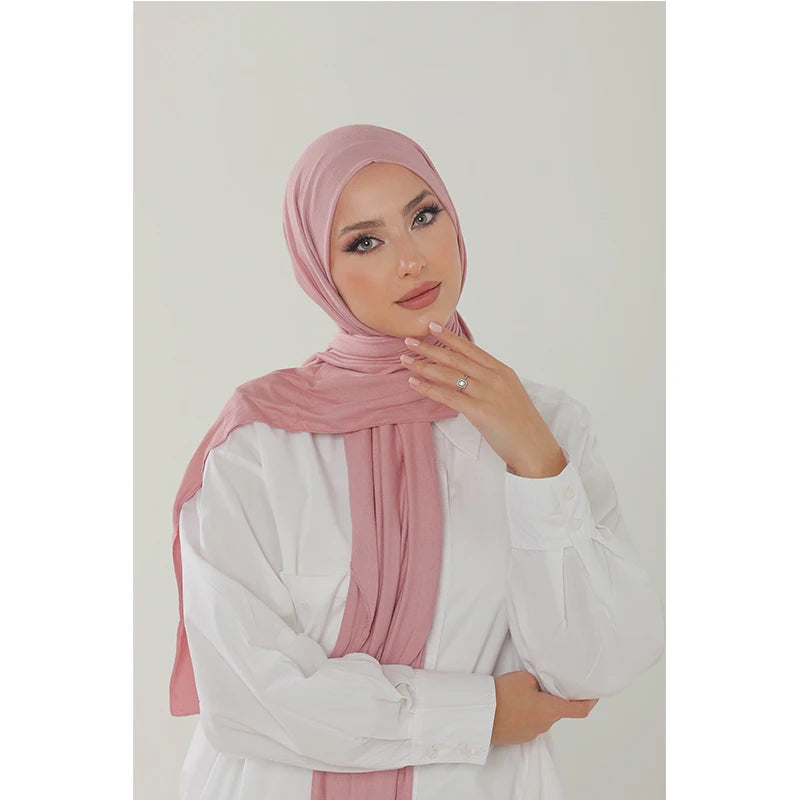 Soft Cotton Jersey Hijab – Long Plain Stretch Scarf