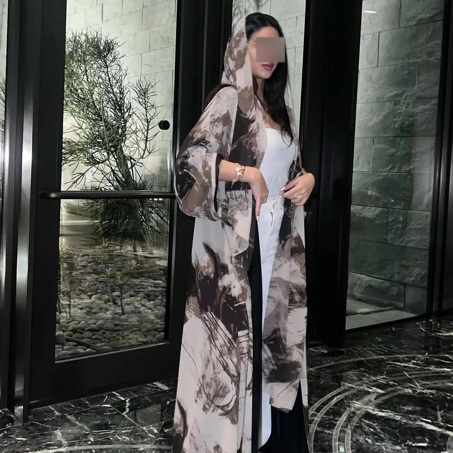 Ink Wash Print Open Abaya – Hijab Cardigan Robe