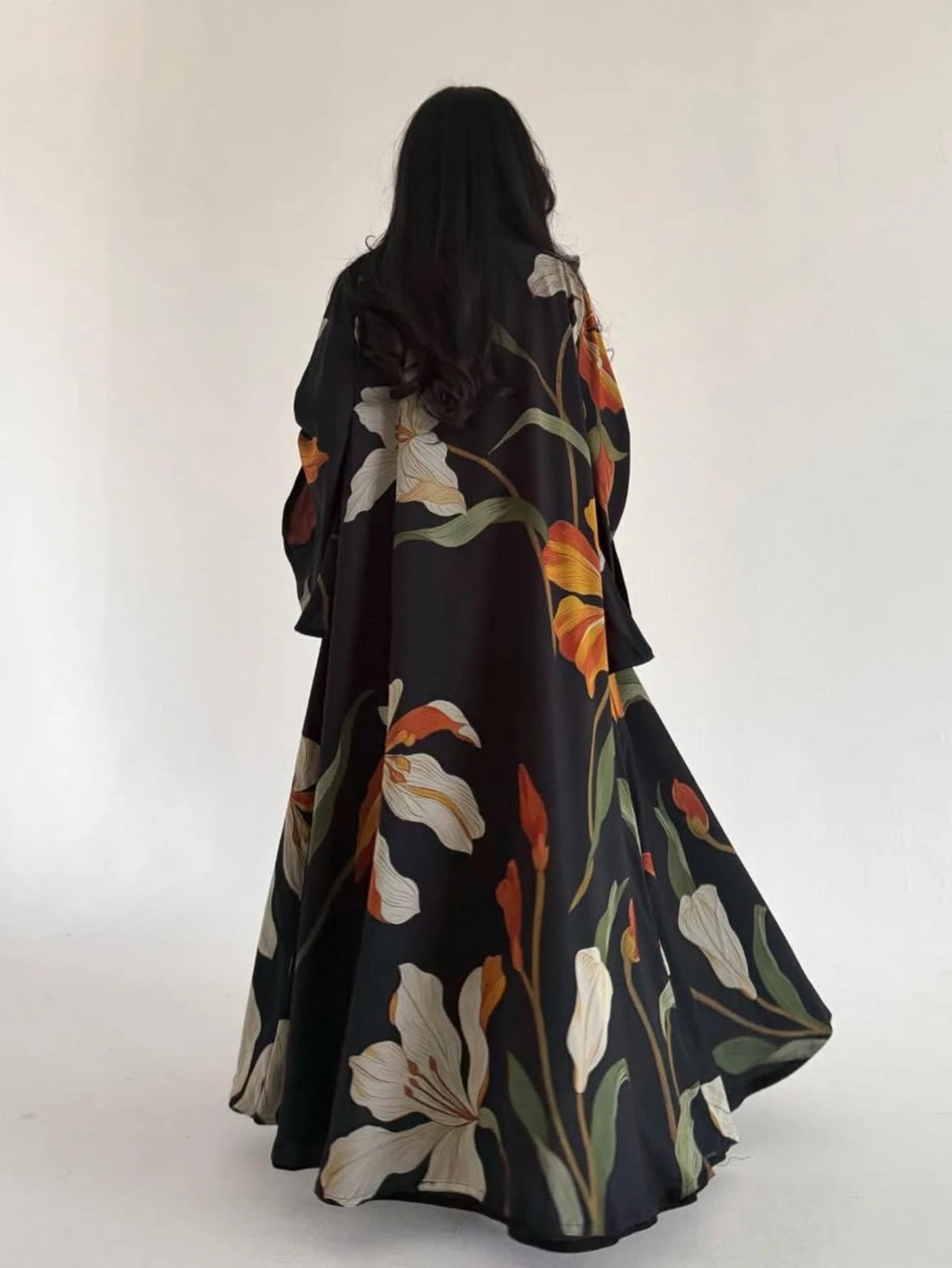Scarf Print Abaya Cardigan – Long Moroccan Party Robe