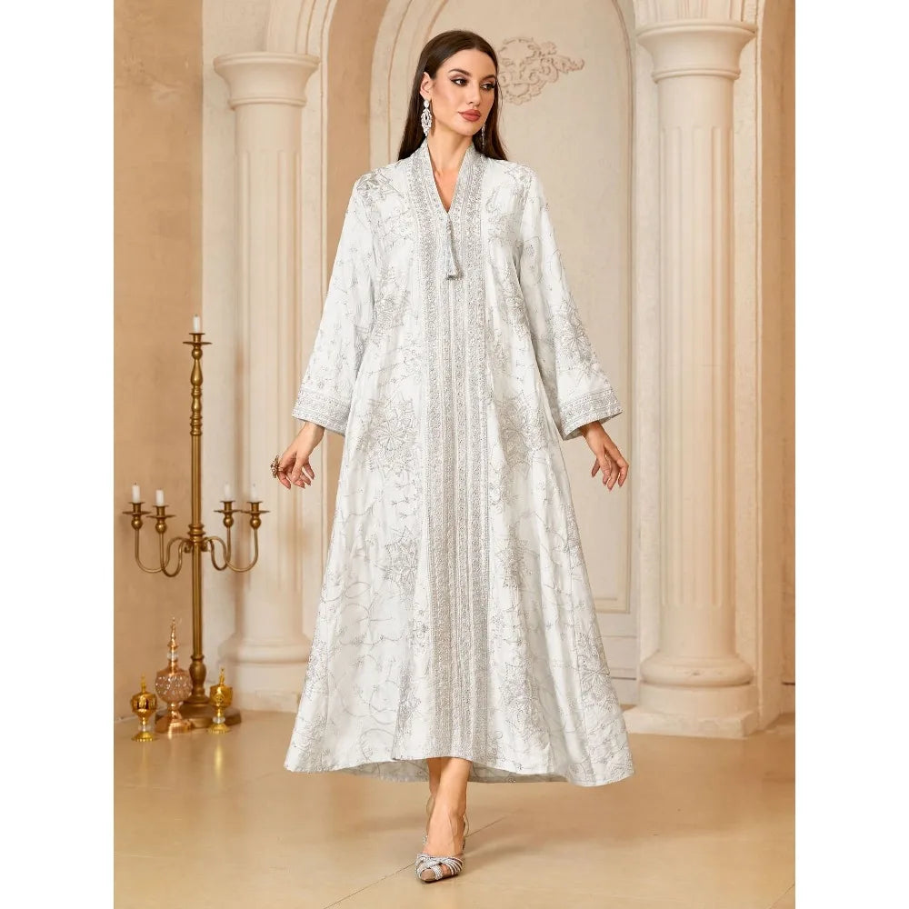 Print Embroidery Abaya – Eid Ramadan Long Robe