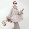 New detachable fox fur collar cape 100 wool double-sided woolen coat