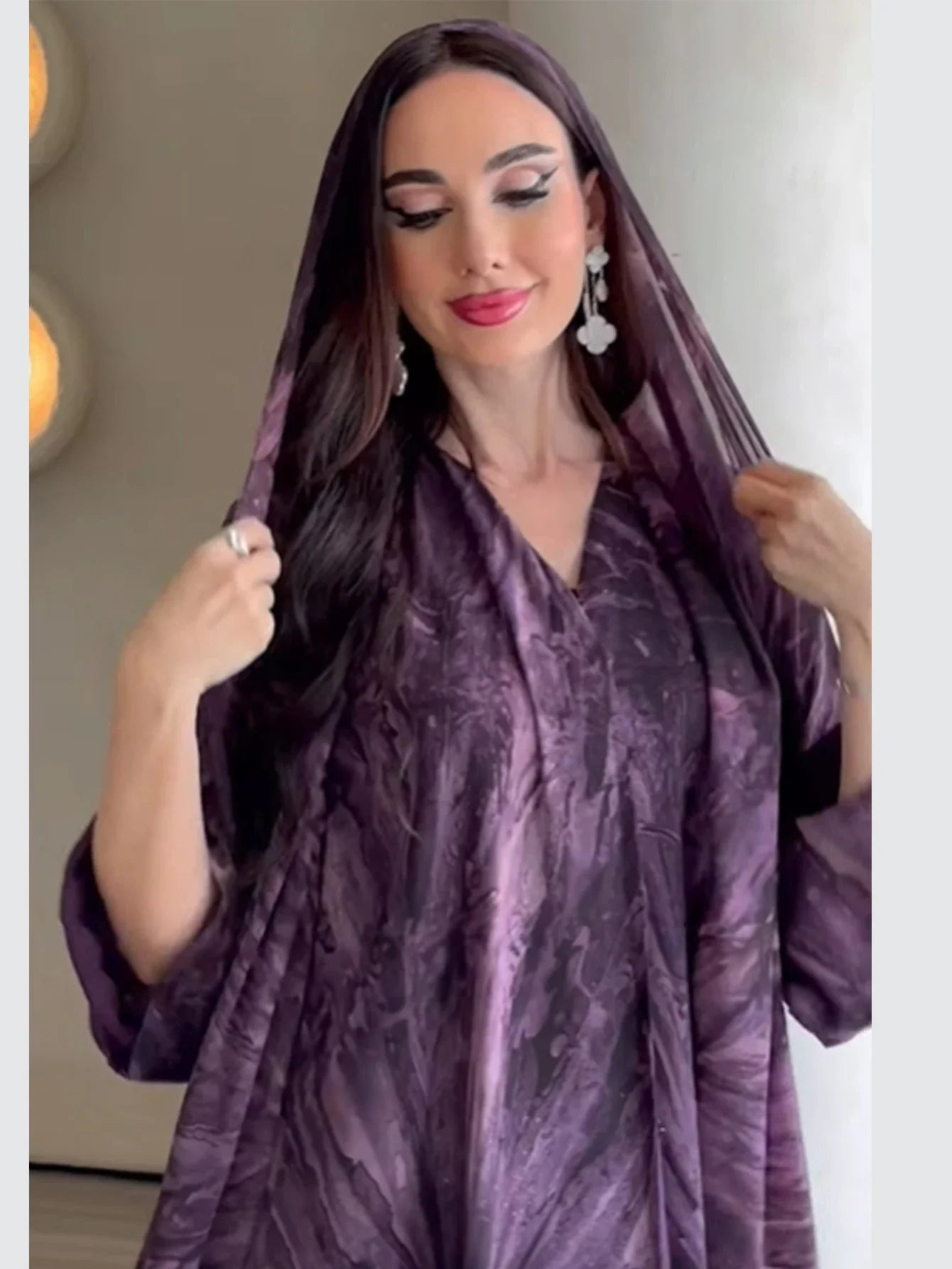 Printed Abaya & Scarf 2-Piece Set – Eid Ramadan