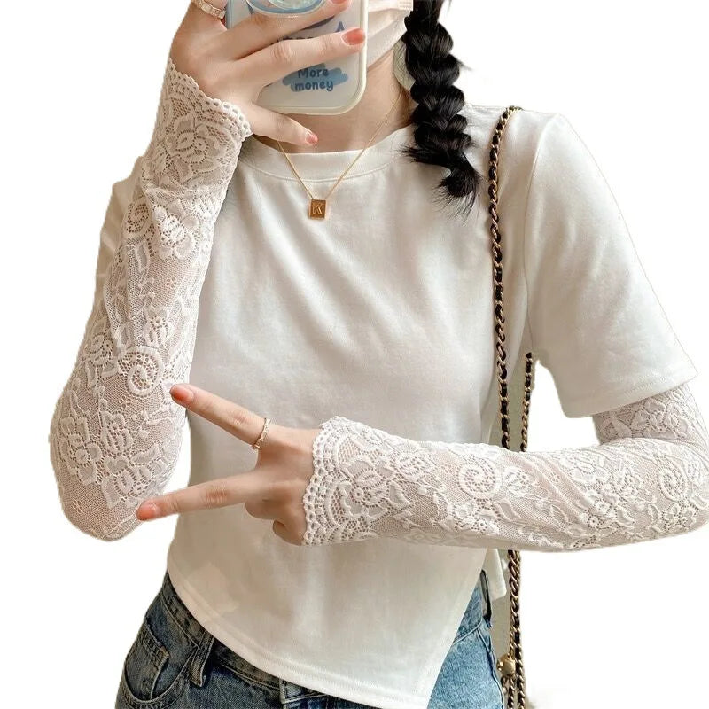 Women Lace Sunscreen Arm Sleeves Floral Lace Design