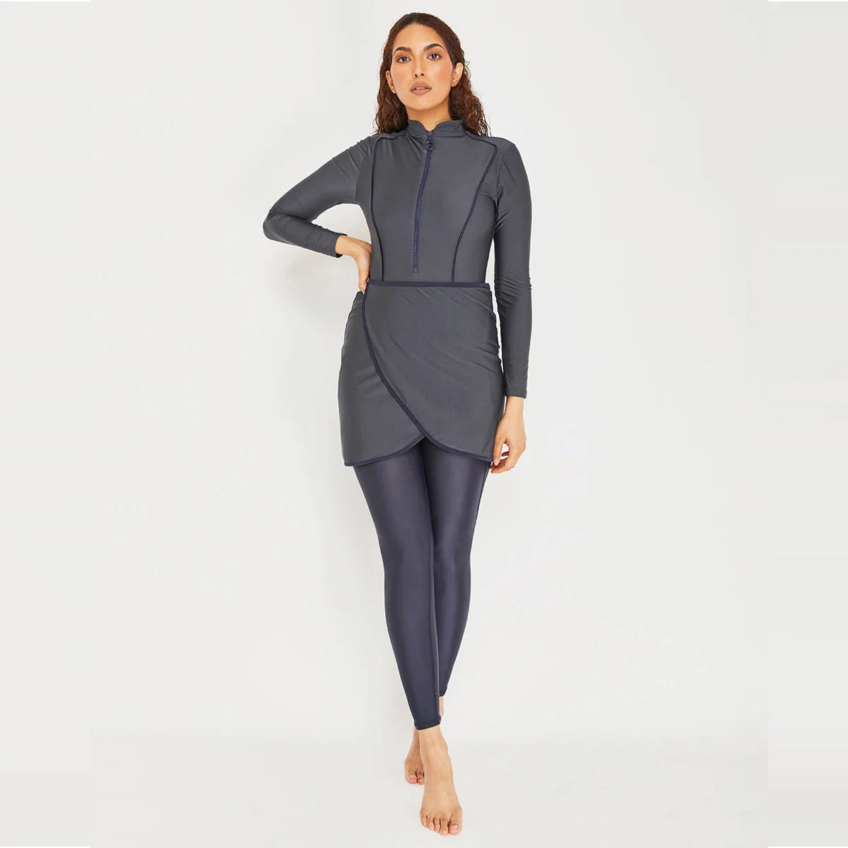 New Muslim Swimwear Women Modest Patchwork Hijab Long Sleeves Sport Swimsuit