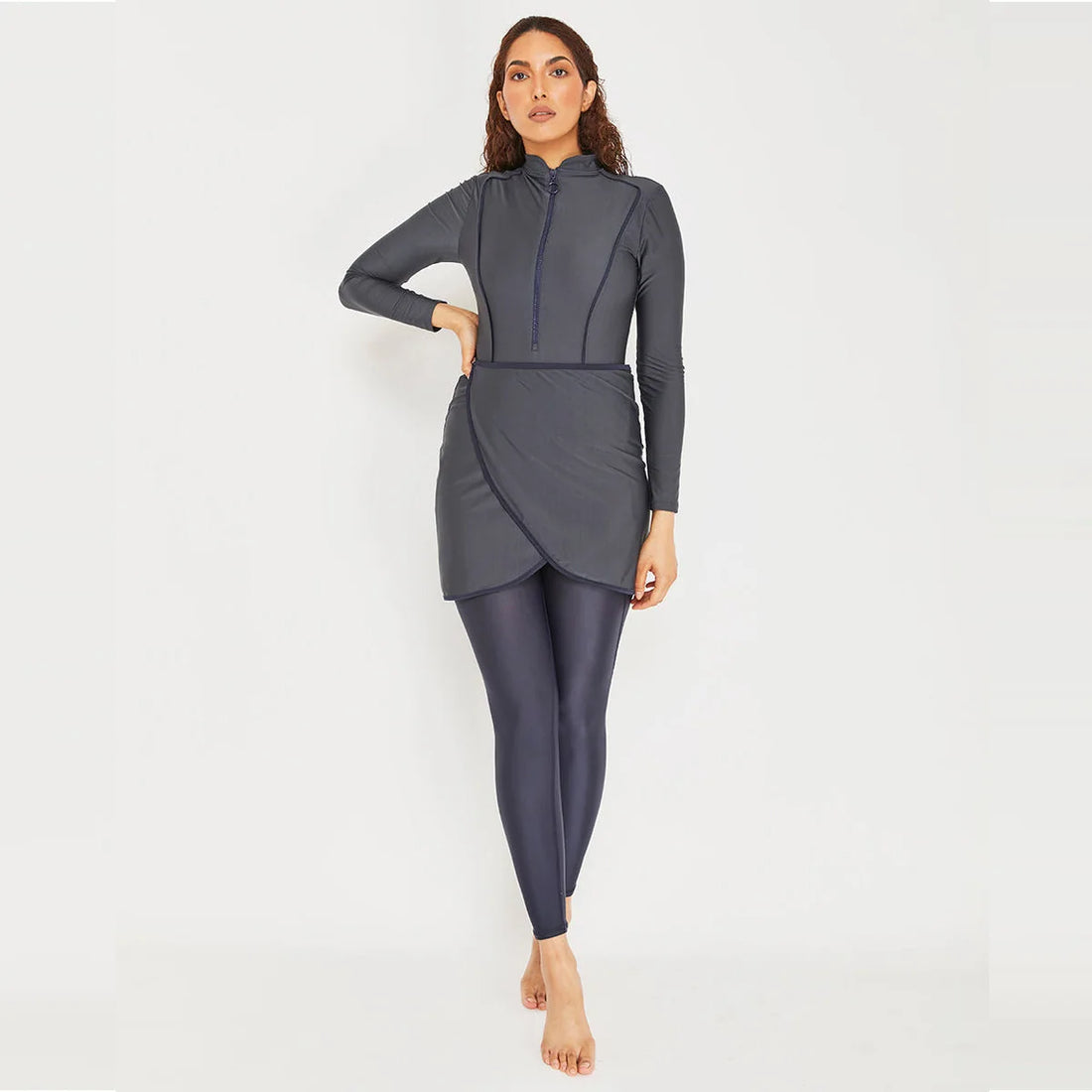 New Muslim Swimwear Women Modest Patchwork Hijab Long Sleeves Sport Swimsuit