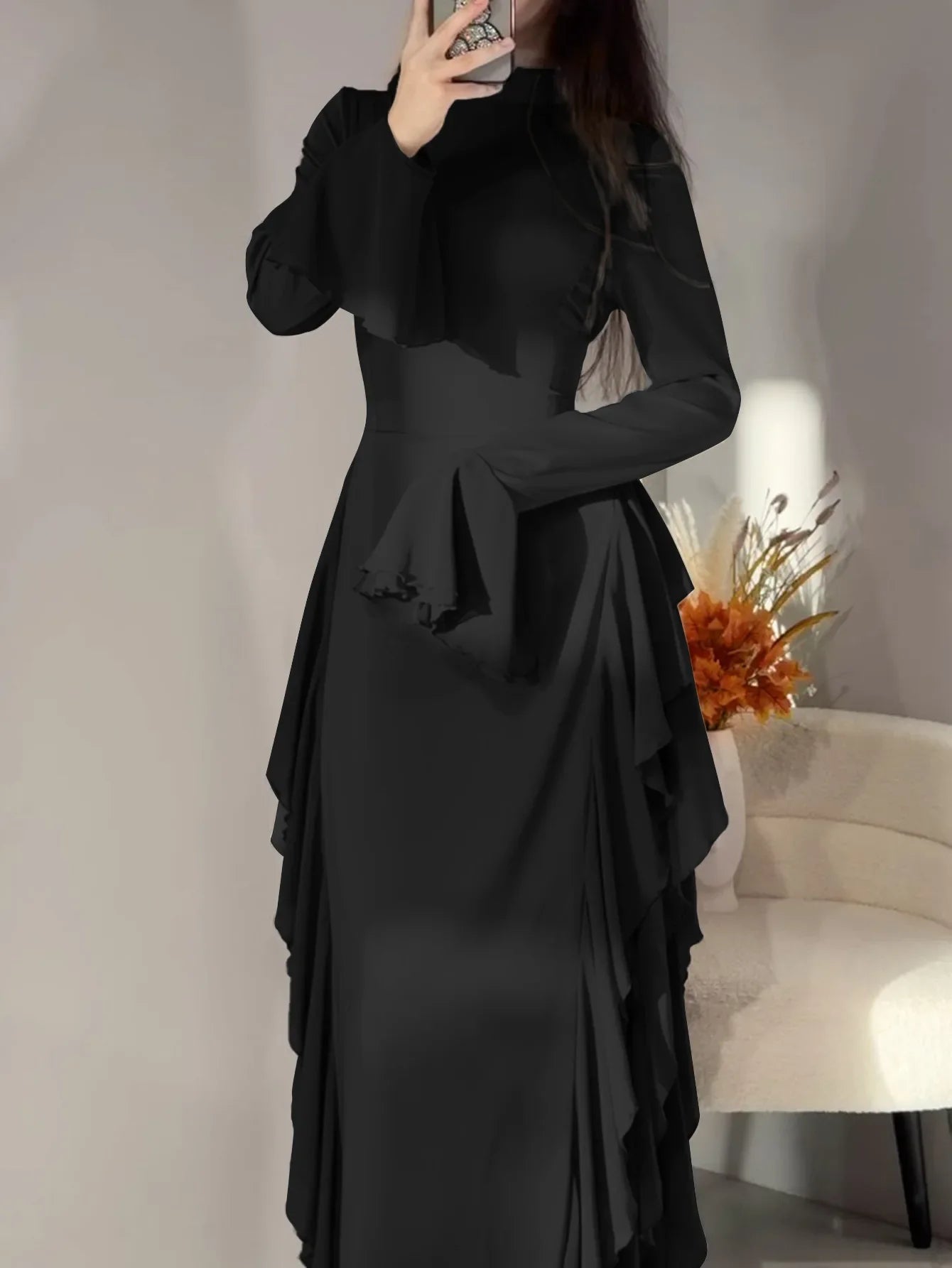 Eid Women Dress Muslim Abaya Ruffle Long Dresses