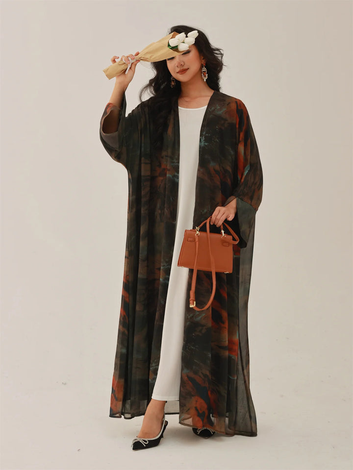 Tie-Dye Open Front Abaya – Arabian Maxi Dress