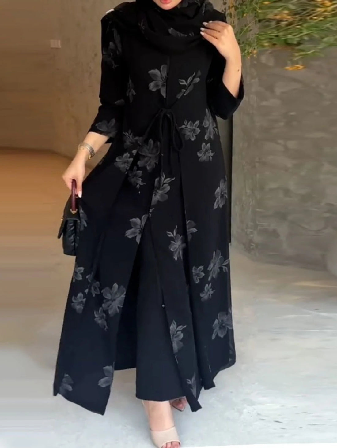 Elegant Trench Abaya – Open Kaftan Party Dress for Eid