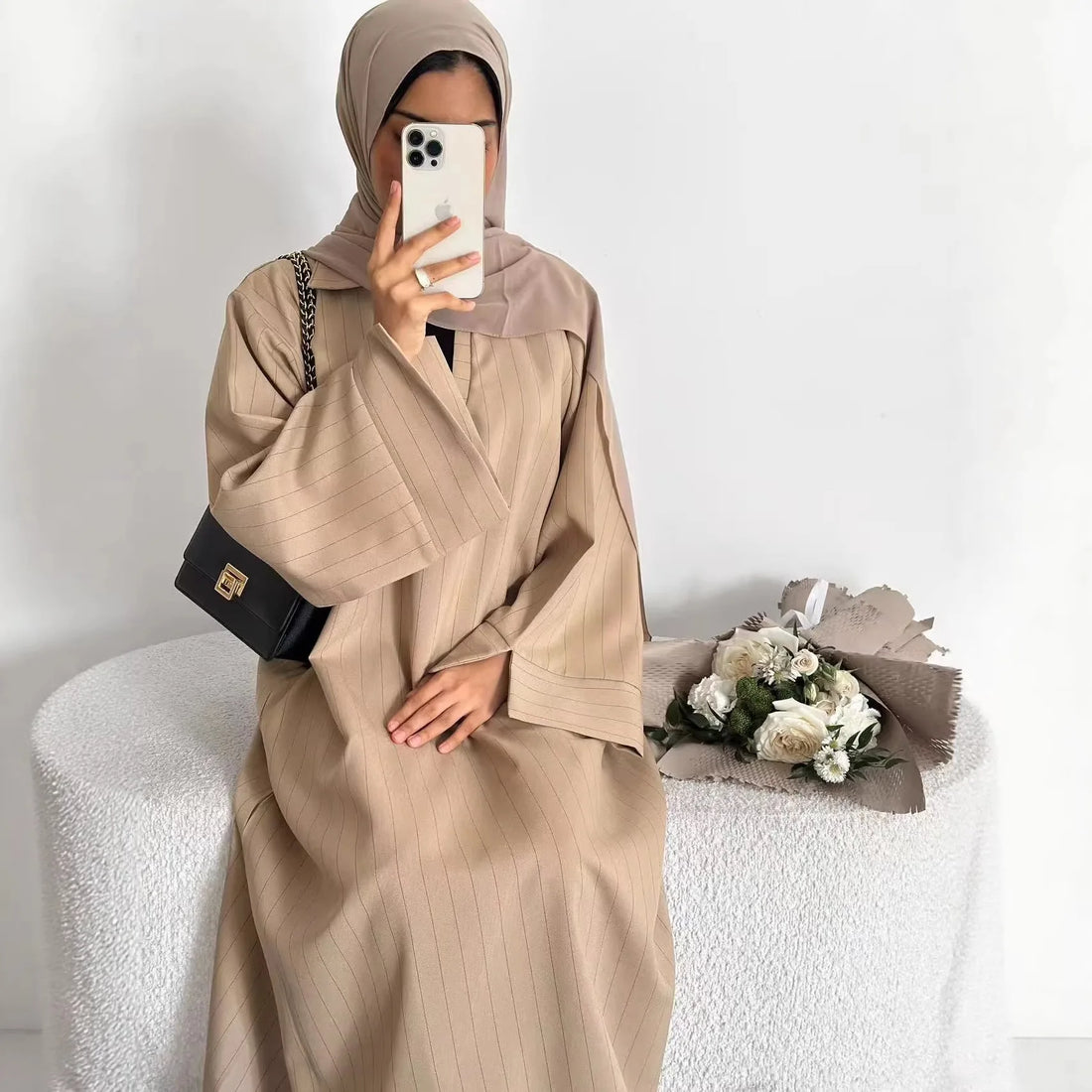 Eid Abaya Women Dress Kaftan Jalabiya striped Party Muslim Caftan