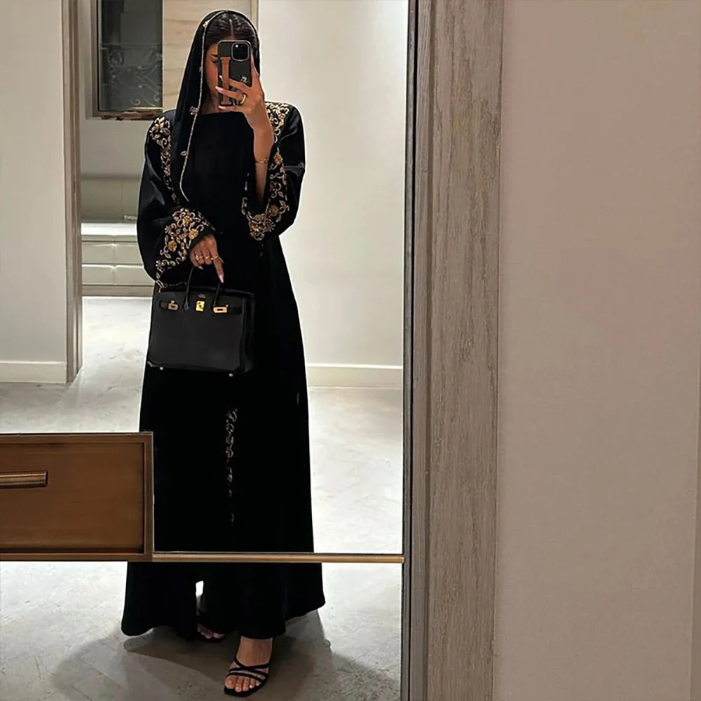 Luxury Beaded Embroidery Abaya – Dubai Gold Hijab Kaftan
