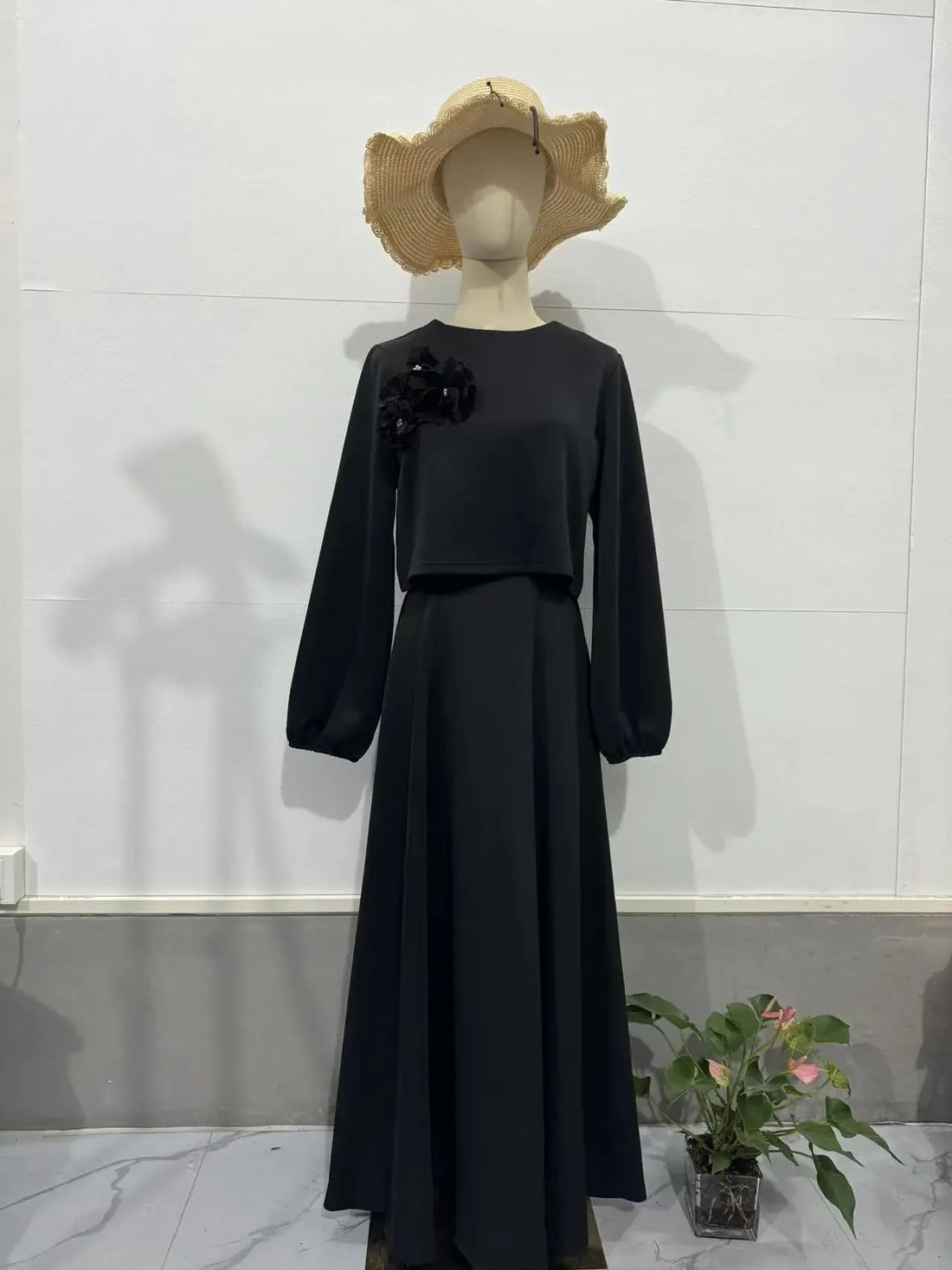 Lantern Sleeve Loose Two-piece Dress Femme Muslim Dress Abaya
