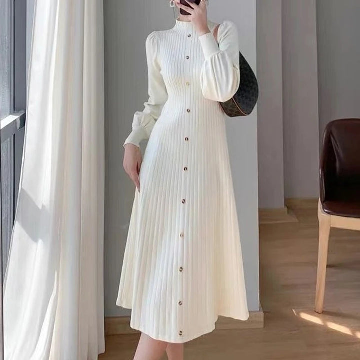 Spring Autumn Solid Color Midi Dress
