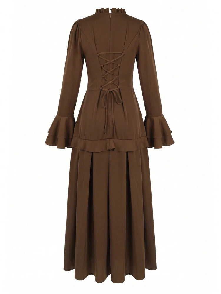 Fall 2026 New Arrivals: Women's Satin Fitted-Waist Bell-Sleeve Maxi Dress—