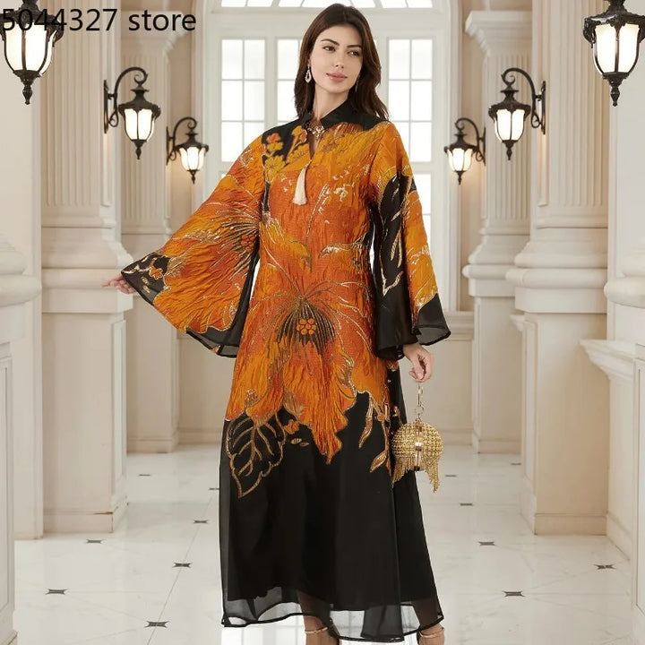 Floral Print Party Abaya – Eid Dubai Caftan Robe