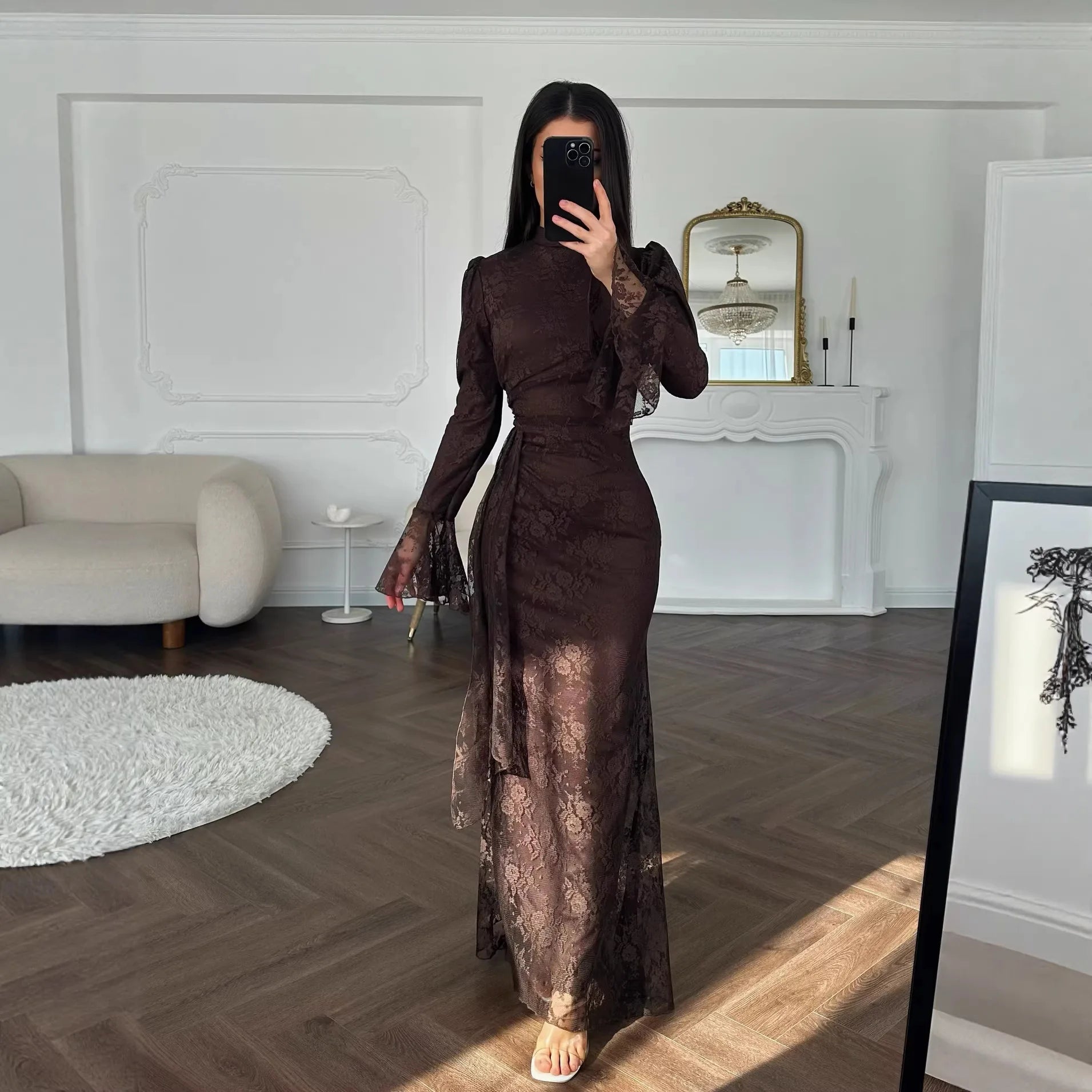 Women Lace Fitted Dresses Solid Evening Dress