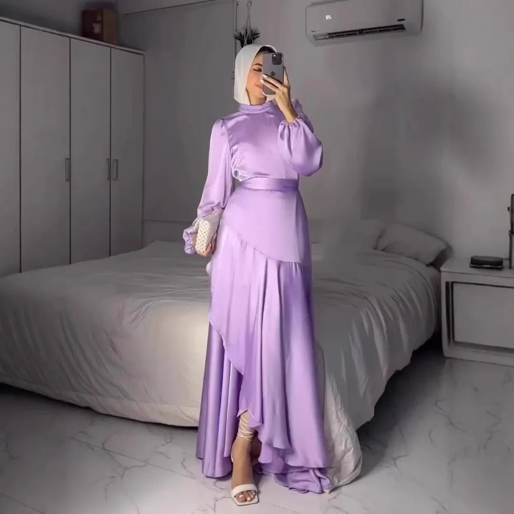 Eid Muslim Dress for Women Irregular Hem Ramadan Jalabiya Party Abaya