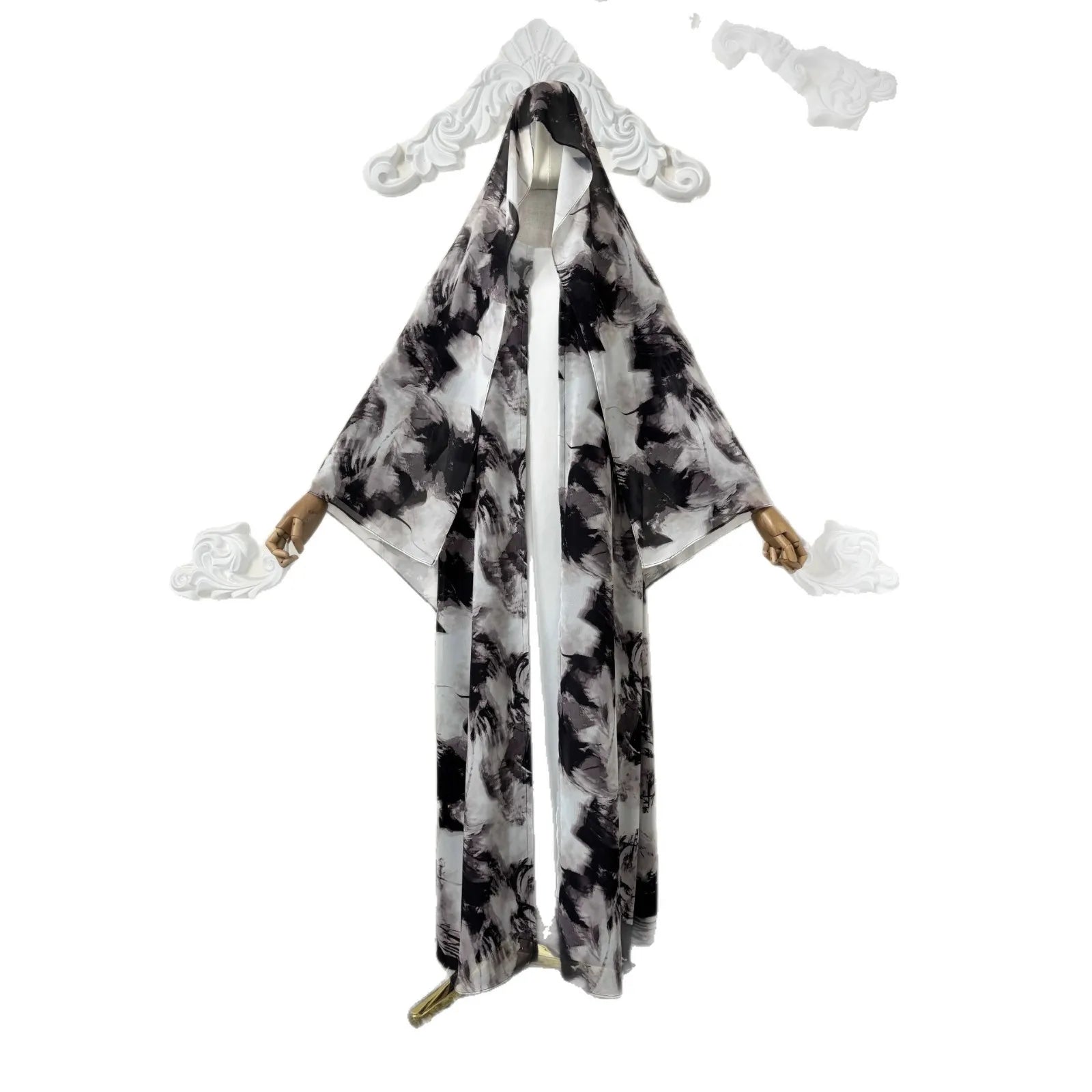 Ink Wash Print Open Abaya – Hijab Cardigan Robe