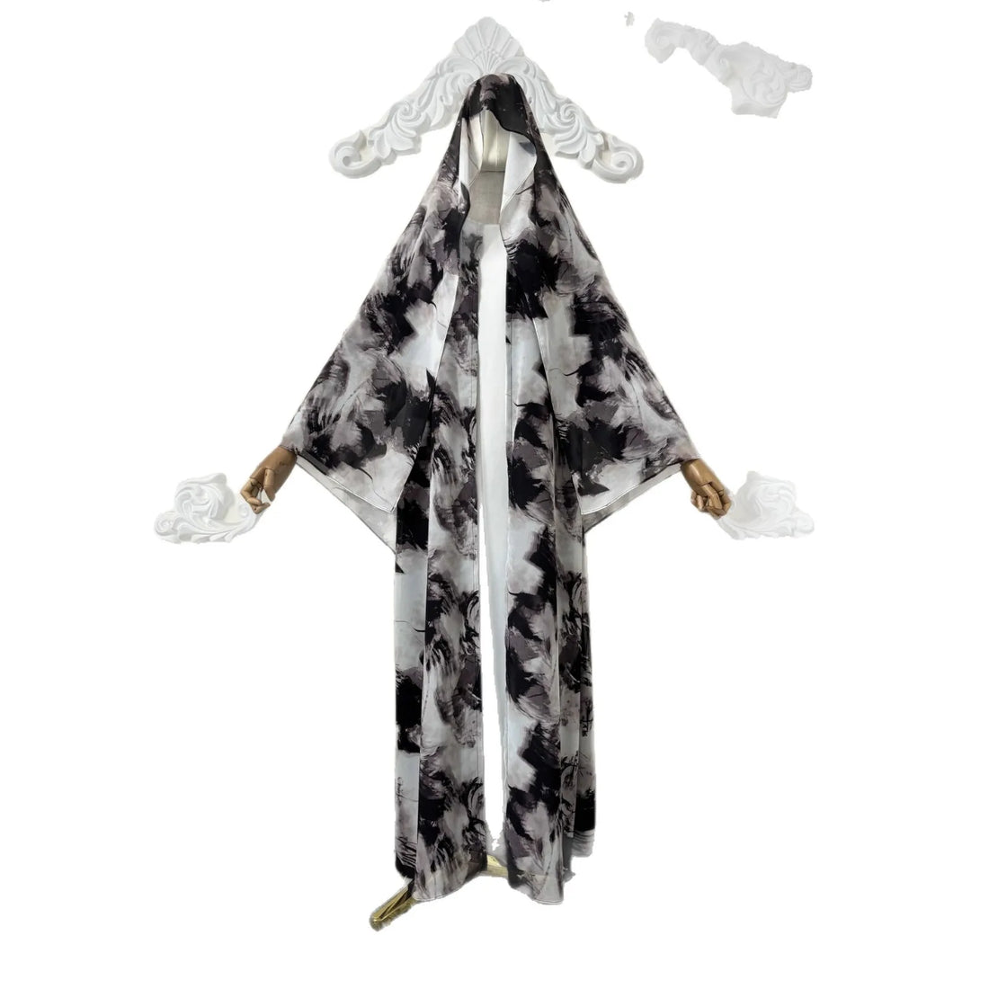 Ink Wash Print Open Abaya – Hijab Cardigan Robe