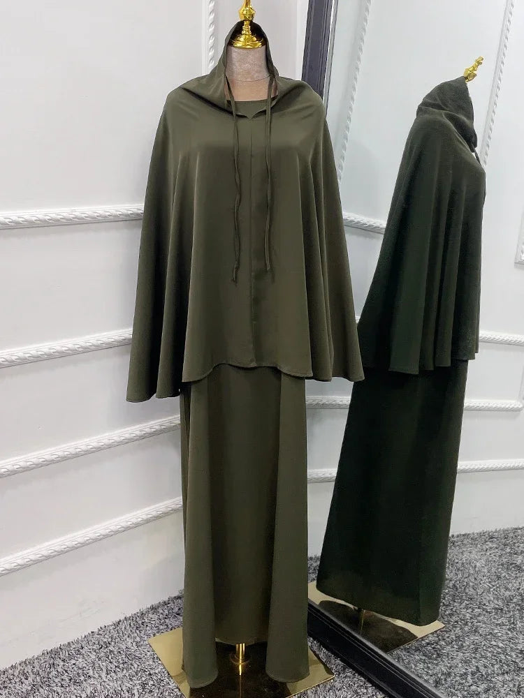 Eid Hooded Muslim Women  Long Khimar Hijab Dress Set