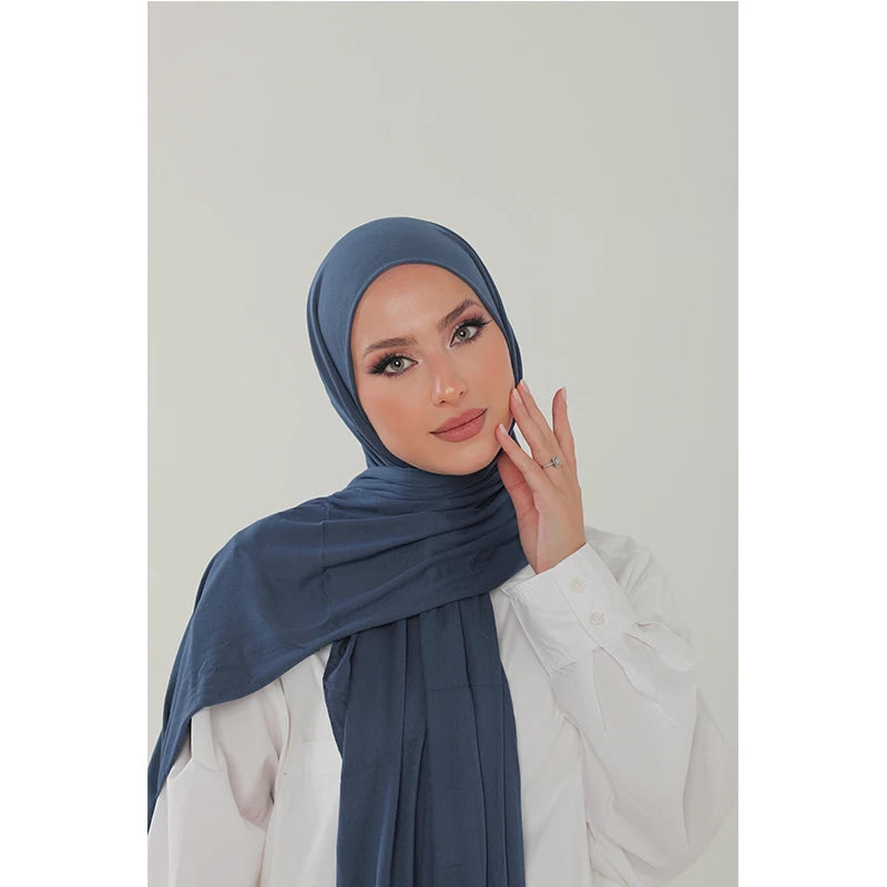 Soft Cotton Jersey Hijab – Long Plain Stretch Scarf