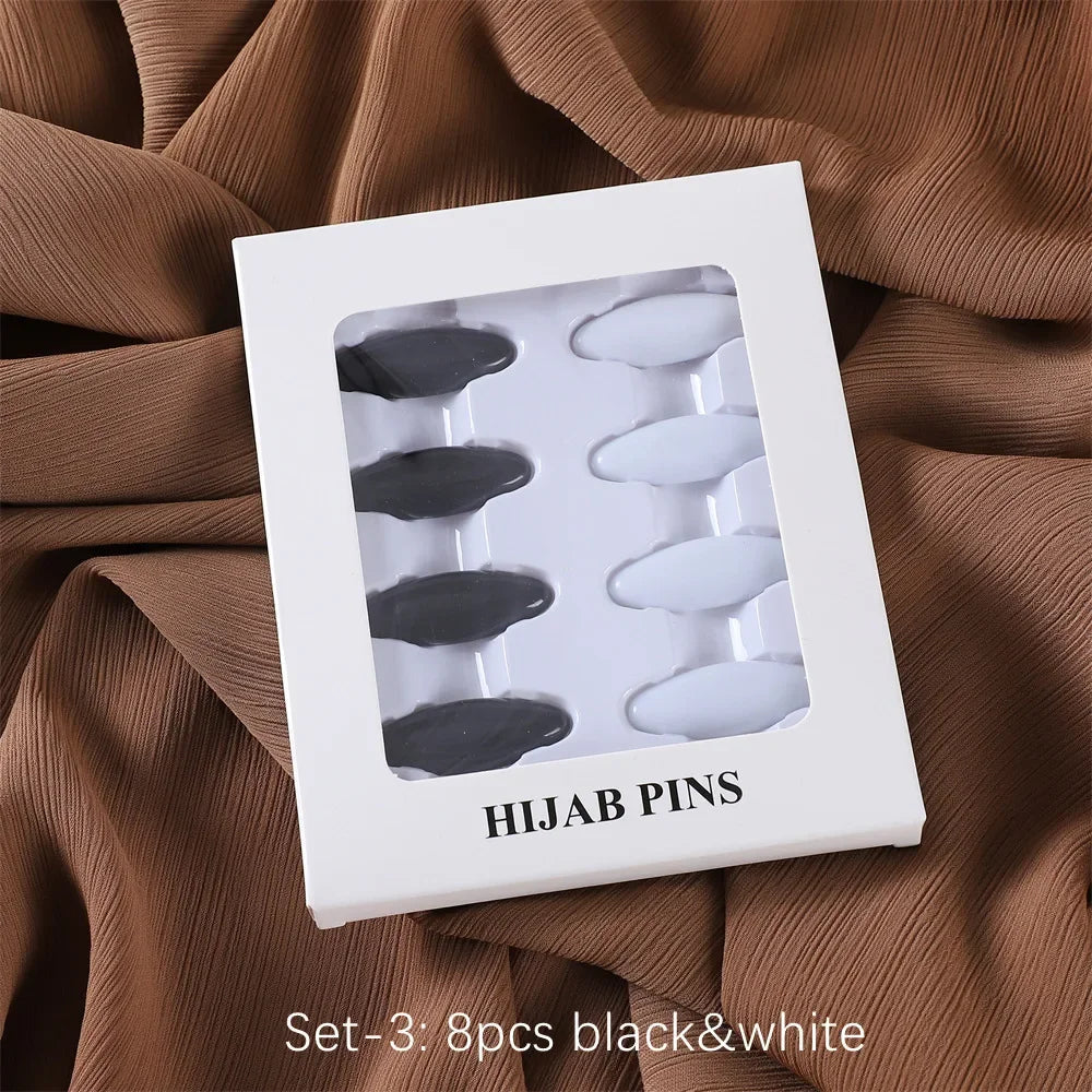 8-Piece Colorful Hijab Safety Pins – Secure Scarf Buckle & Brooch Set