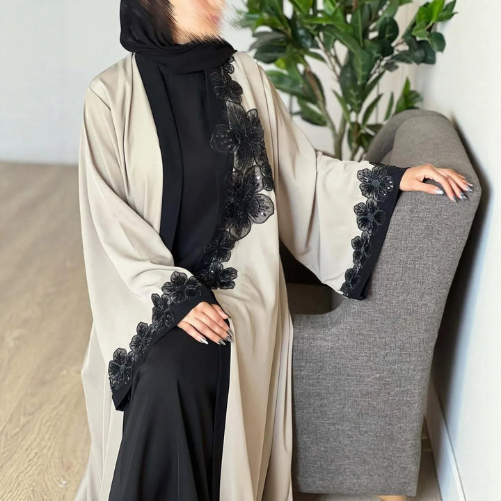 Eid Lace Open Abaya – Elegant Party Kaftan Cardigan