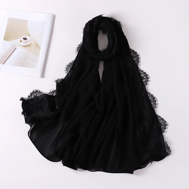 Soft Lace Chiffon Hijab Scarf – Premium Plain Headwrap