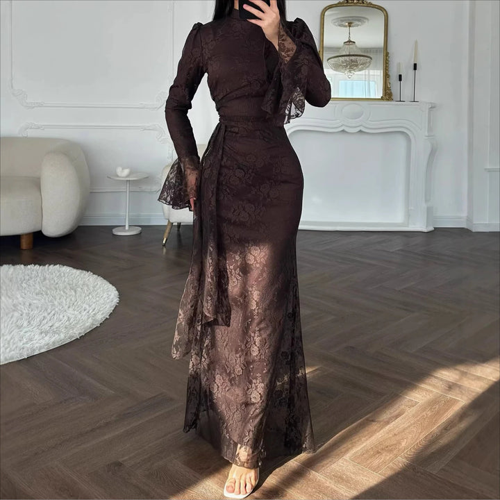 Women Lace Fitted Dresses Solid Evening Dress