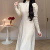 Solid Half High Collar Long Sleeve Jersey Dress