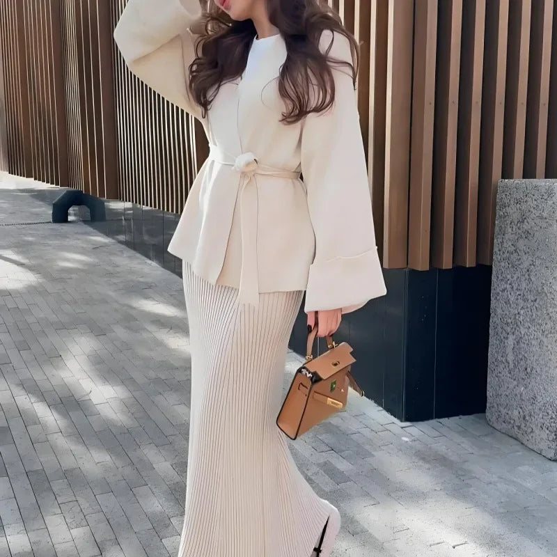 Women Knitting Skirt 2 Piece Set Sweater