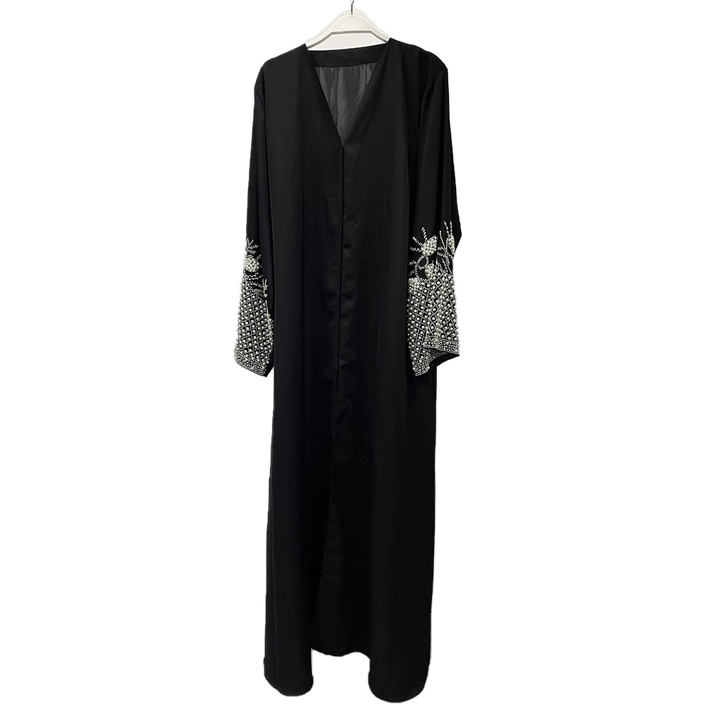 Luxury Black Abaya – Rhinestone & Bead Embroidery