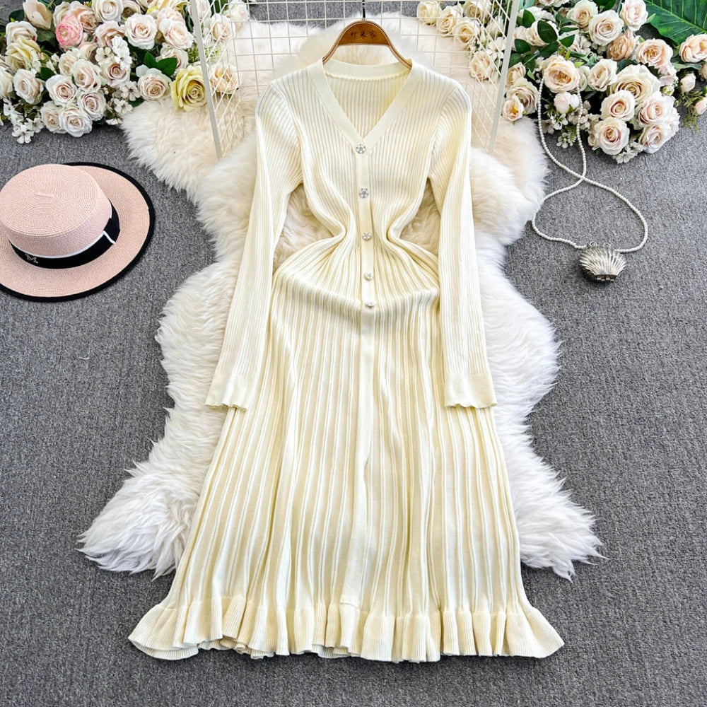 2026 Autumn Winter Women Knitted Long Sweater Dress