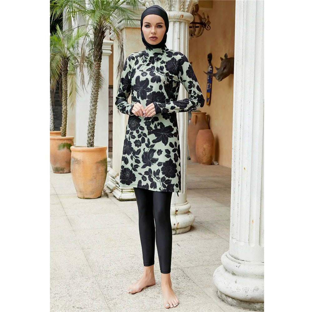 Islamic Muslim Women Swimwear Long Sleeve Swimsuits Full Cover 3 Pieces Suits