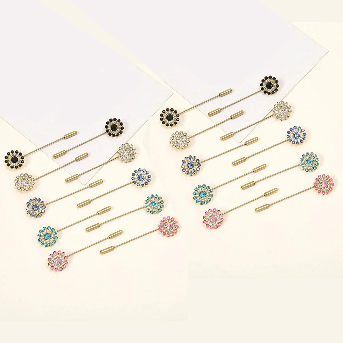 10-Piece Floral Diamond Hijab Brooch Set – Elegant Scarf Pins for Women
